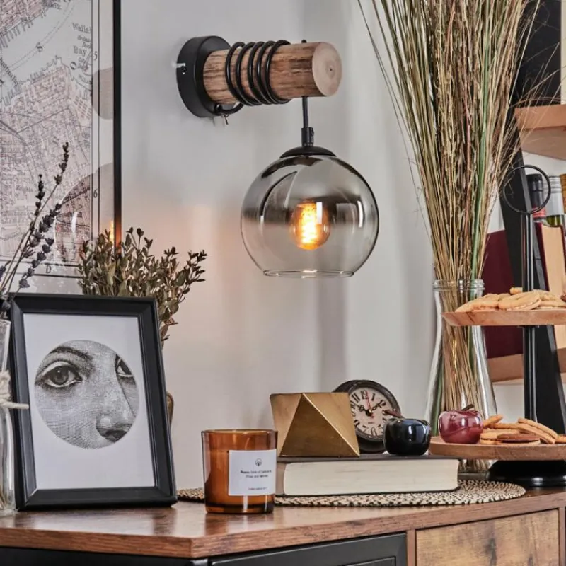 hofstein Applique murale - Verre 15 cm Koyoto Écru, Noir, 1 lumière