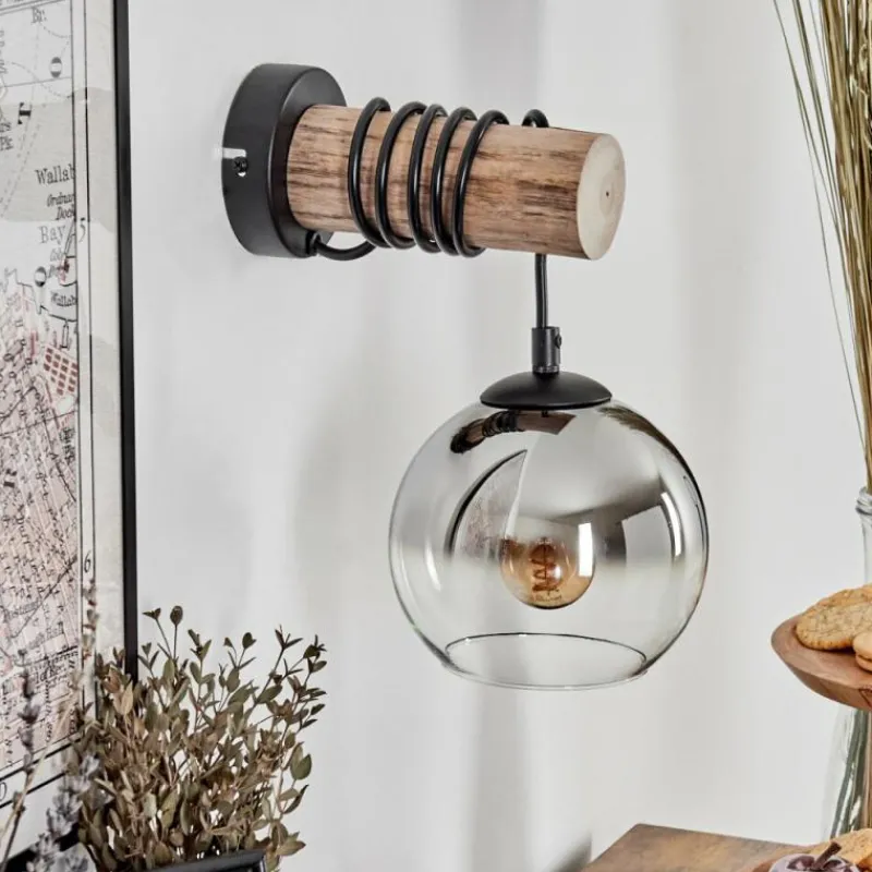 hofstein Applique murale - Verre 15 cm Koyoto Écru, Noir, 1 lumière