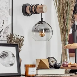 hofstein Applique murale - Verre 15 cm Koyoto Écru, Noir, 1 lumière