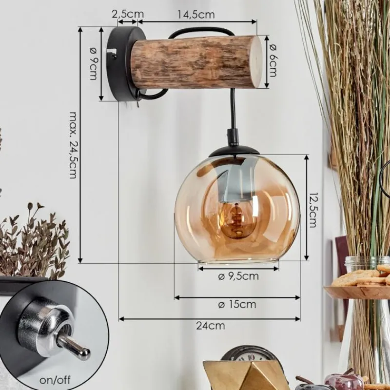 hofstein Applique murale - Verre 15 cm Koyoto Écru, Noir, 1 lumière