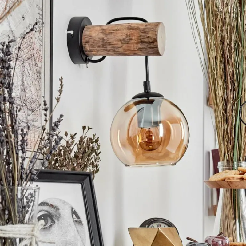 hofstein Applique murale - Verre 15 cm Koyoto Écru, Noir, 1 lumière