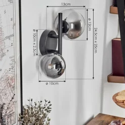 hofstein Applique murale - Verre 10 cm, 12 cm Chehalis Noir, 2 lumières