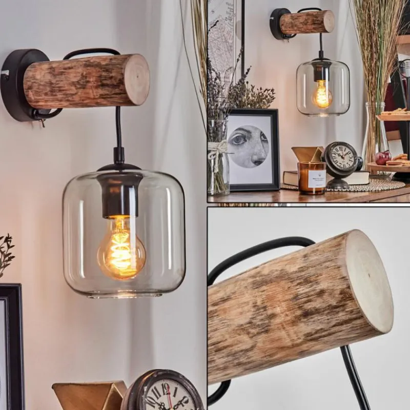 hofstein Applique murale - Verre 15 cm Lauden Écru, Noir, 1 lumière