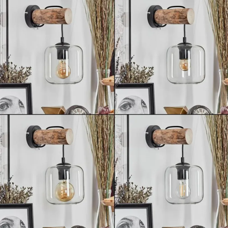 hofstein Applique murale - Verre 15 cm Lauden Écru, Noir, 1 lumière