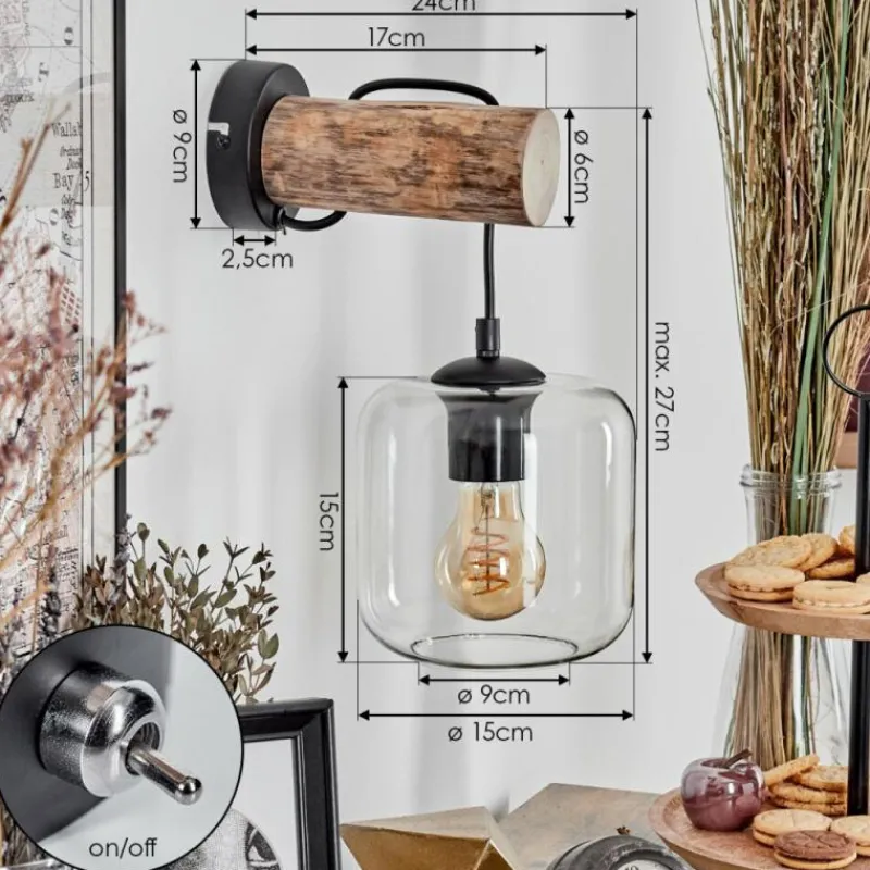 hofstein Applique murale - Verre 15 cm Lauden Écru, Noir, 1 lumière