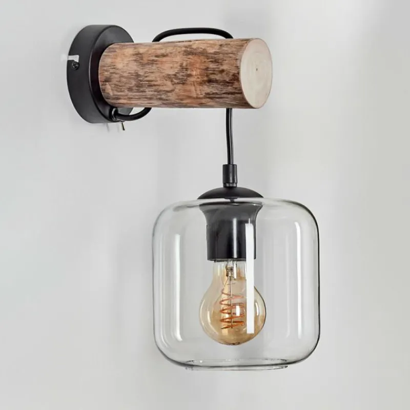 hofstein Applique murale - Verre 15 cm Lauden Écru, Noir, 1 lumière