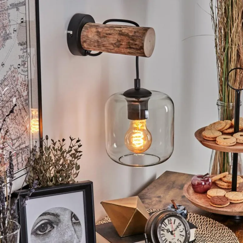 hofstein Applique murale - Verre 15 cm Lauden Écru, Noir, 1 lumière