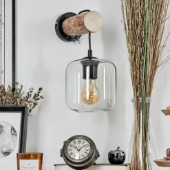 hofstein Applique murale - Verre 15 cm Lauden Écru, Noir, 1 lumière