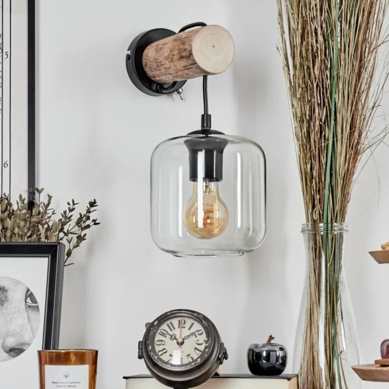 hofstein Applique murale - Verre 15 cm Lauden Écru, Noir, 1 lumière