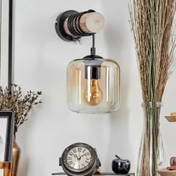 hofstein Applique murale - Verre 15 cm Lauden Écru, Noir, 1 lumière