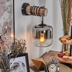 hofstein Applique murale - Verre 15 cm Lauden Écru, Noir, 1 lumière