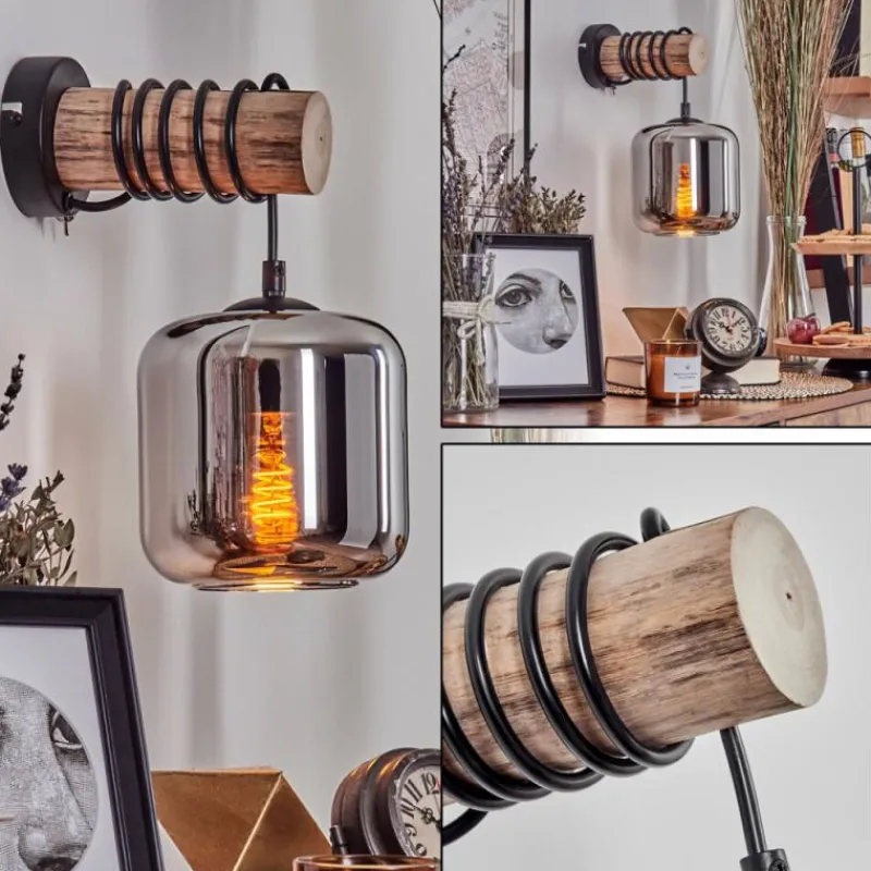 hofstein Applique murale - Verre 15 cm Lauden Écru, Noir, 1 lumière