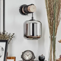 hofstein Applique murale - Verre 15 cm Lauden Écru, Noir, 1 lumière