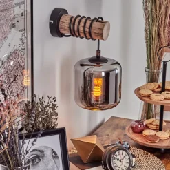 hofstein Applique murale - Verre 15 cm Lauden Écru, Noir, 1 lumière