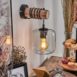 hofstein Applique murale - Verre 15 cm Lauden Écru, Noir, 1 lumière