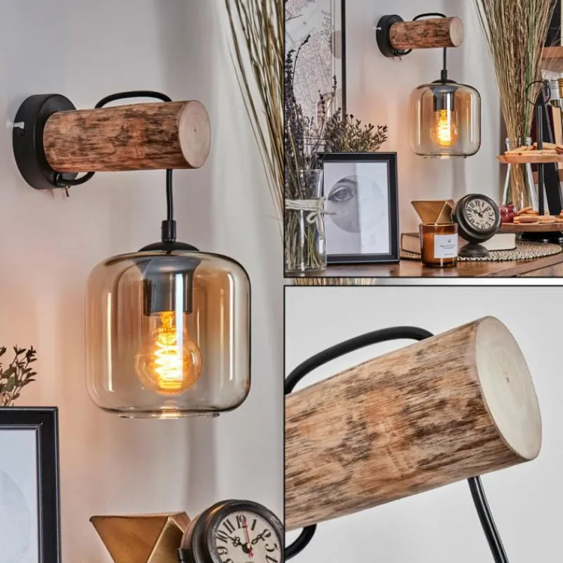 hofstein Applique murale - Verre 15 cm Lauden Écru, Noir, 1 lumière