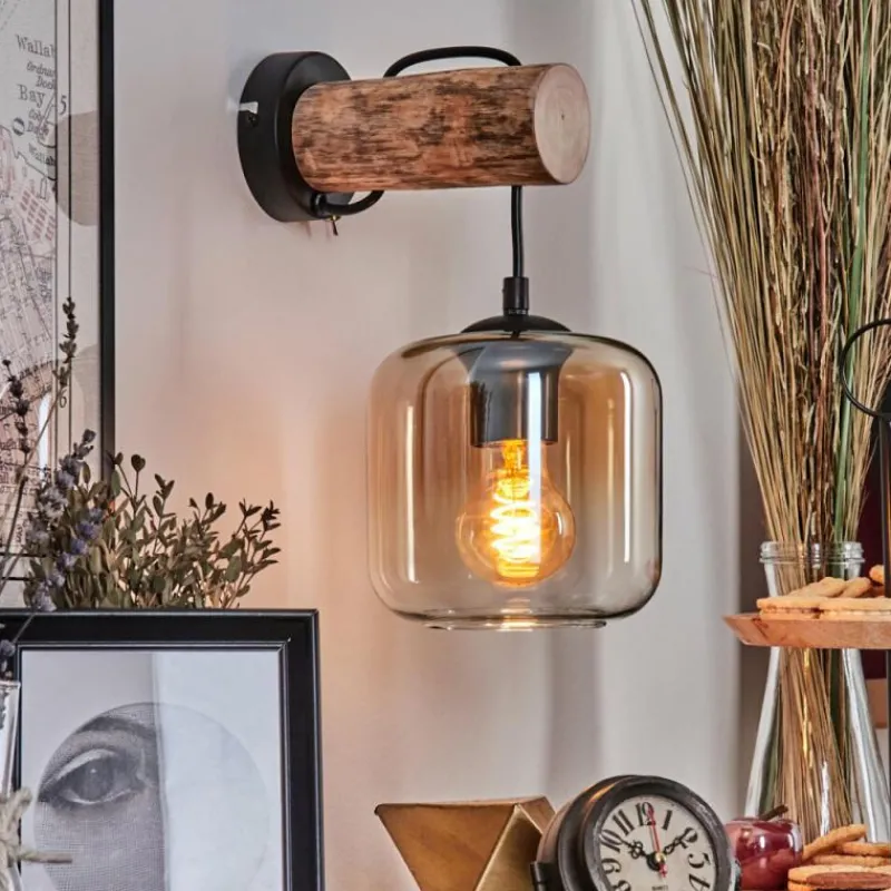 hofstein Applique murale - Verre 15 cm Lauden Écru, Noir, 1 lumière