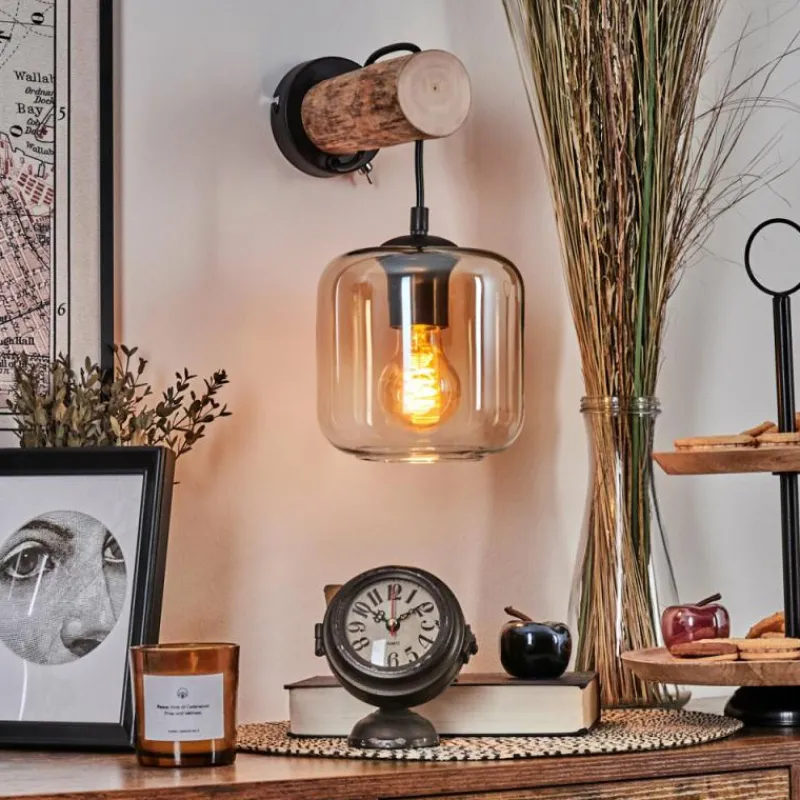 hofstein Applique murale - Verre 15 cm Lauden Écru, Noir, 1 lumière