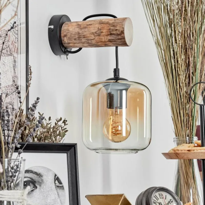 hofstein Applique murale - Verre 15 cm Lauden Écru, Noir, 1 lumière