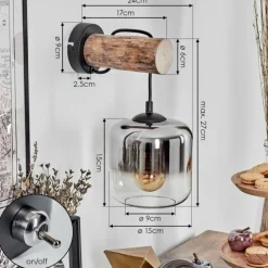 hofstein Applique murale - Verre 15 cm Lauden Écru, Noir, 1 lumière