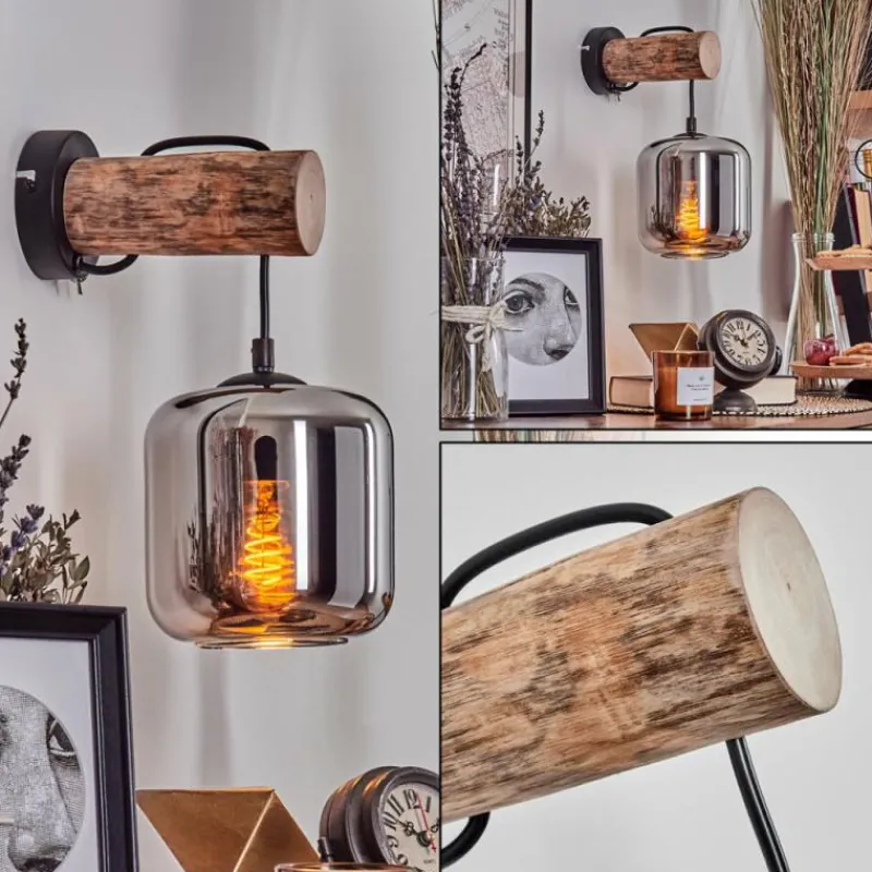 hofstein Applique murale - Verre 15 cm Lauden Écru, Noir, 1 lumière