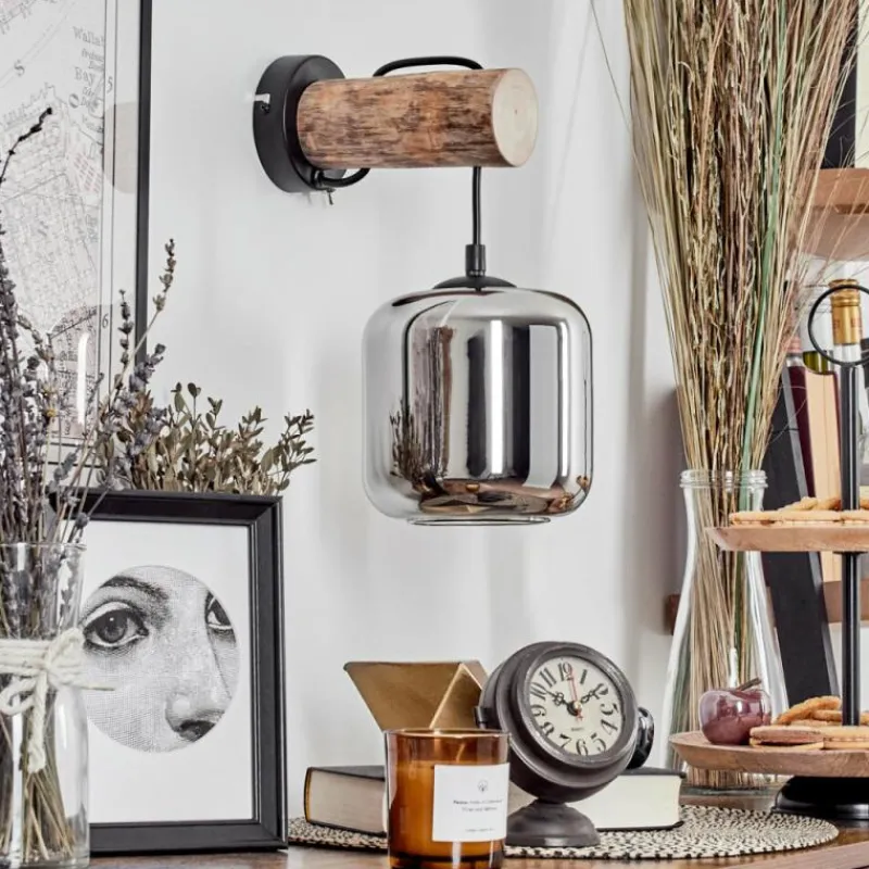 hofstein Applique murale - Verre 15 cm Lauden Écru, Noir, 1 lumière