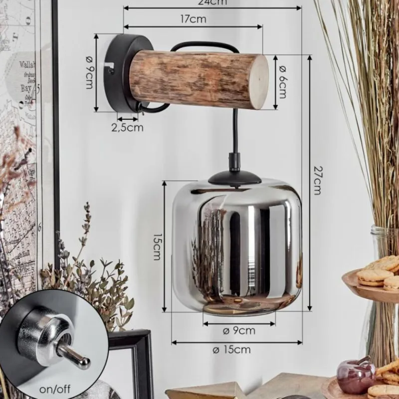 hofstein Applique murale - Verre 15 cm Lauden Écru, Noir, 1 lumière