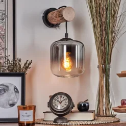 hofstein Applique murale - Verre 15 cm Lauden Écru, Noir, 1 lumière