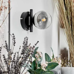 hofstein Applique murale - Verre Chehalis Clair, Fumé, 1 lumière