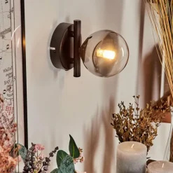 hofstein Applique murale - Verre Chehalis Clair, Fumé, 1 lumière