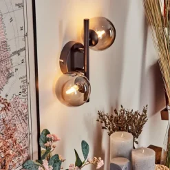 hofstein Applique murale - Verre Chehalis Fumé, 2 lumières