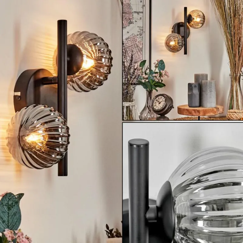 hofstein Applique murale - Verre Chehalis Fumé, 2 lumières