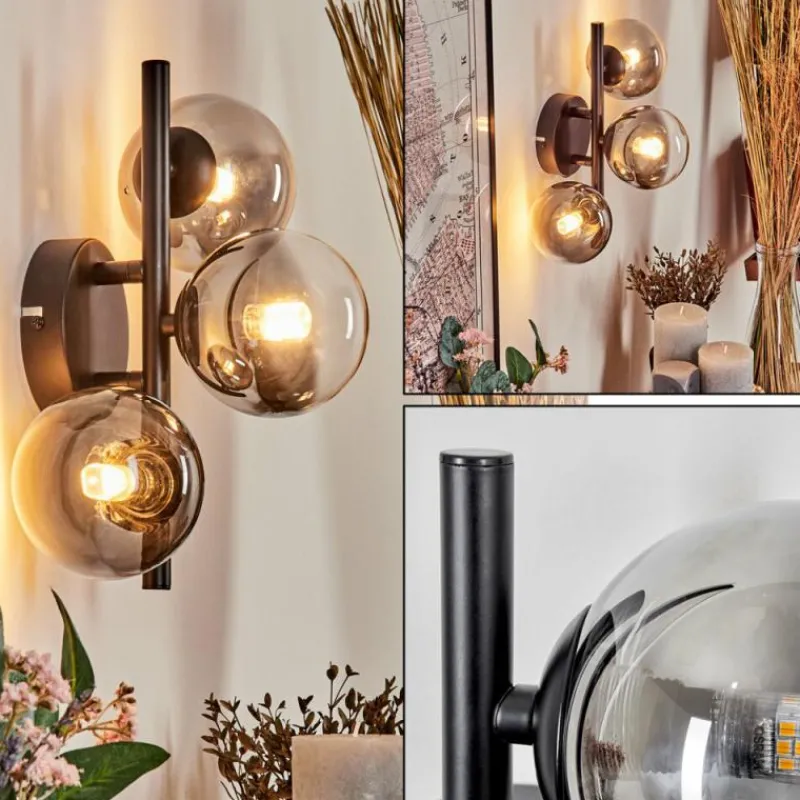 hofstein Applique murale - Verre Chehalis Clair, Fumé, 3 lumières