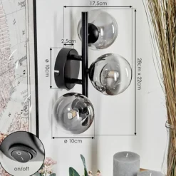 hofstein Applique murale - Verre Chehalis Clair, Fumé, 3 lumières