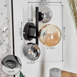 hofstein Applique murale - Verre Chehalis Ambre, Clair, Fumé, 3 lumières