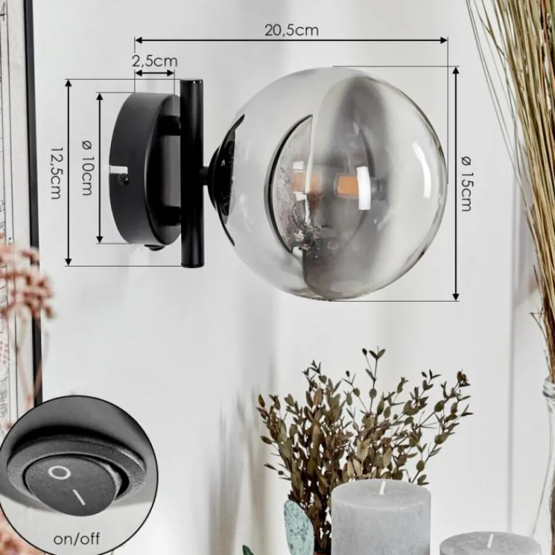 hofstein Applique murale - Verre Chehalis Clair, Fumé, 1 lumière