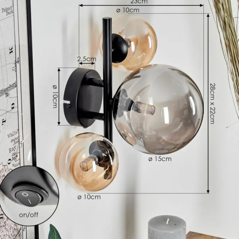 hofstein Applique murale - Verre Chehalis Ambre, Fumé, 3 lumières