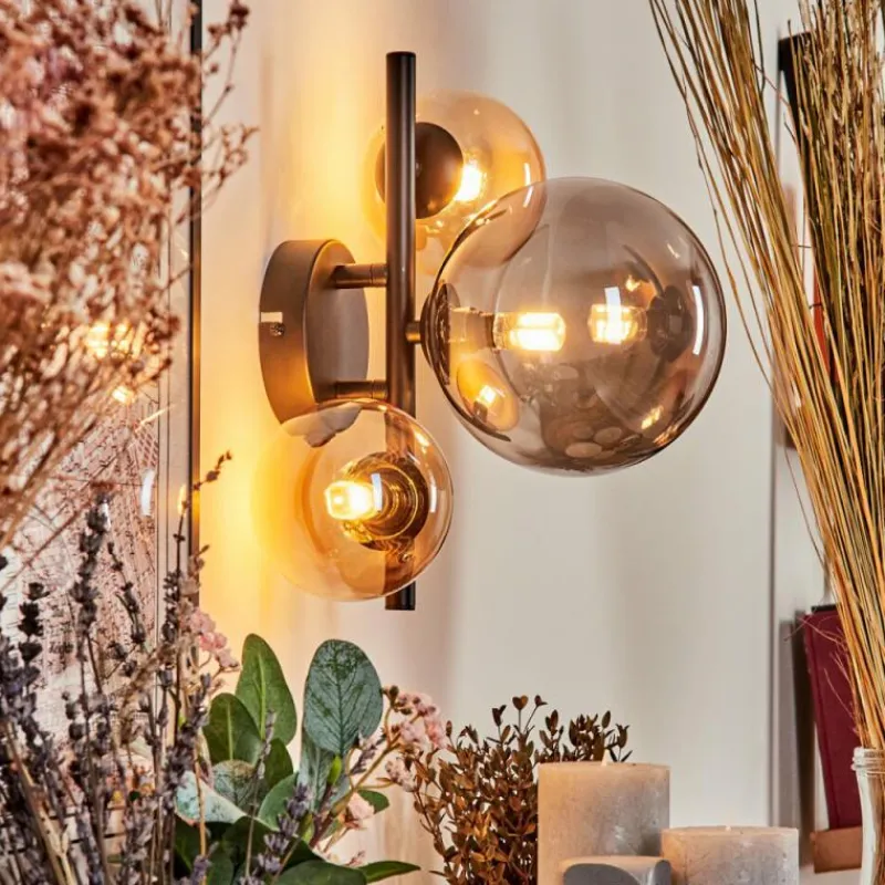 hofstein Applique murale - Verre Chehalis Ambre, Fumé, 3 lumières