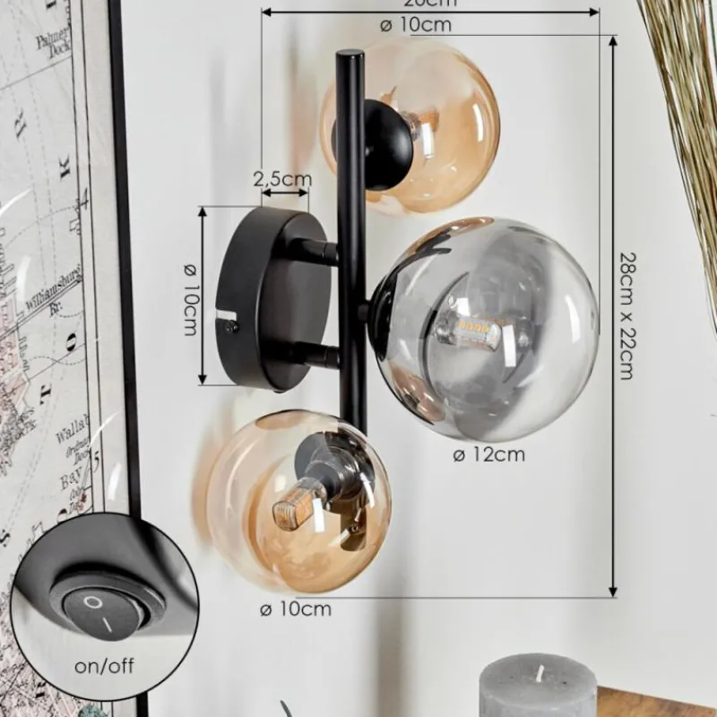 hofstein Applique murale - Verre Chehalis Ambre, Clair, Fumé, 3 lumières