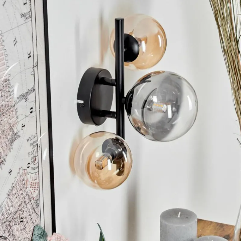 hofstein Applique murale - Verre Chehalis Ambre, Clair, Fumé, 3 lumières