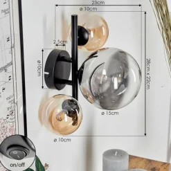 hofstein Applique murale - Verre Chehalis Ambre, Fumé, 3 lumières