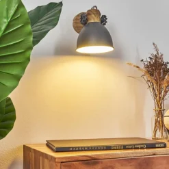 Lampes Industrielles-hofstein Applique murale Banjul Gris, Bois foncé, 1 lumière
