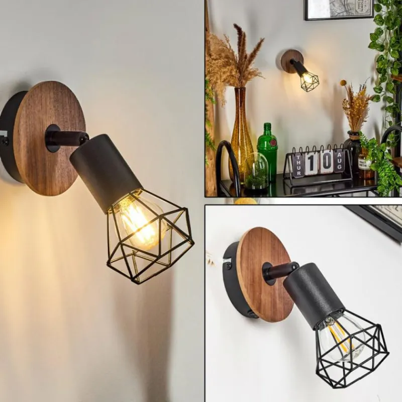 hofstein Applique murale Baripada Bois foncé, Noir, 1 lumière