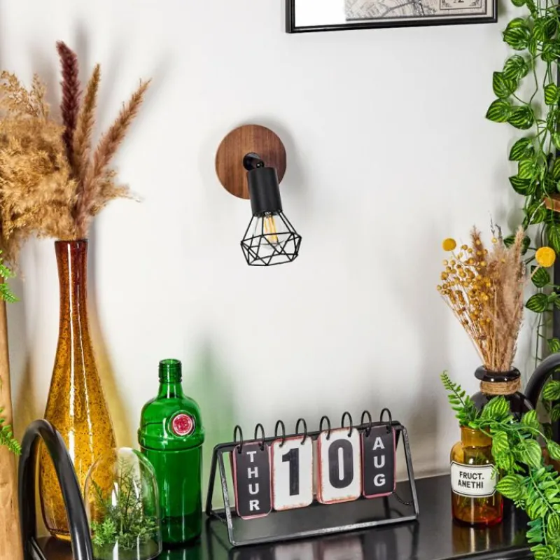 hofstein Applique murale Baripada Bois foncé, Noir, 1 lumière