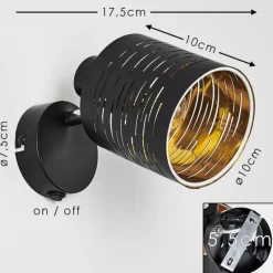 Lampes Dorées-hofstein Applique murale Bathinda Noir, 1 lumière