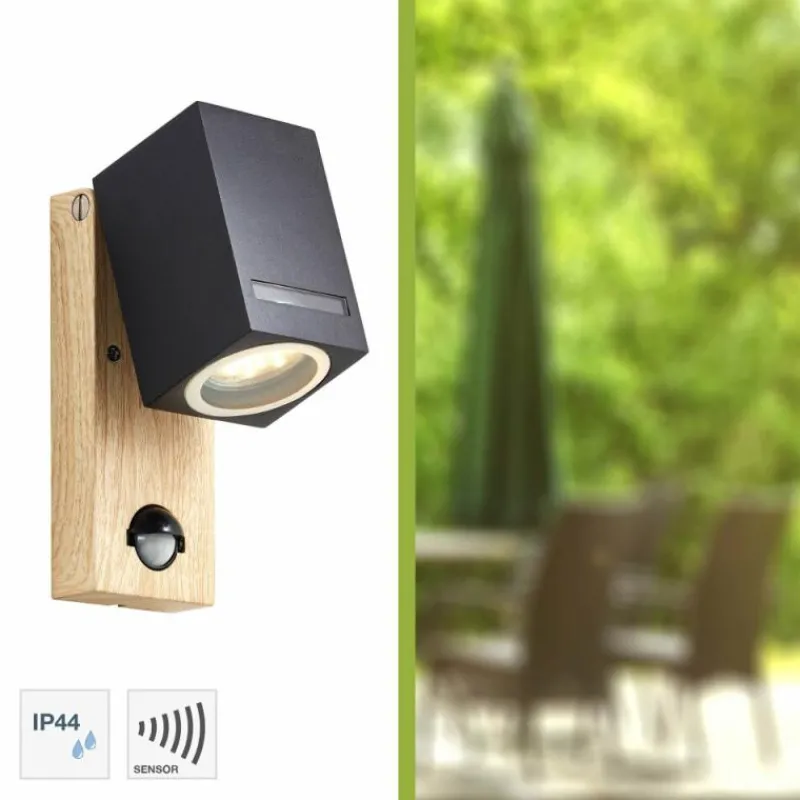 Lampes En Bois-Luminaires Brilliant Applique murale Brilliant Galeni Bois clair, 1 lumière, Détecteur de mouvement