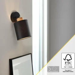 Lampes En Tissu-Luminaires Brilliant Applique murale Brilliant Vonnie Bois clair, Noir, 1 lumière