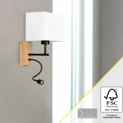 Lampes En Tissu-Luminaires Brilliant Applique murale Brilliant-Leuchten Rayan LED Bois clair, Noir, 1 lumière