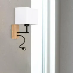 Lampes En Tissu-Luminaires Brilliant Applique murale Brilliant-Leuchten Rayan LED Bois clair, Noir, 1 lumière