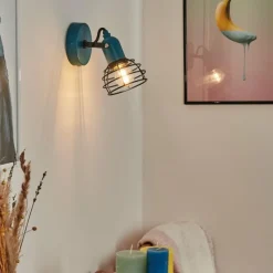 Lampes Vintages & Rétros-hofstein Applique murale Builako Bleu, Noir, 1 lumière